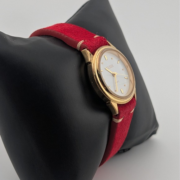 Vintage Guess Gold Tone White Dial Red Suede Strap Watch 1993 main image 7